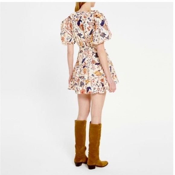 Ulla Johnson Neutral Maude floral cotton wrap mini dress 4 - Picture 4 of 13